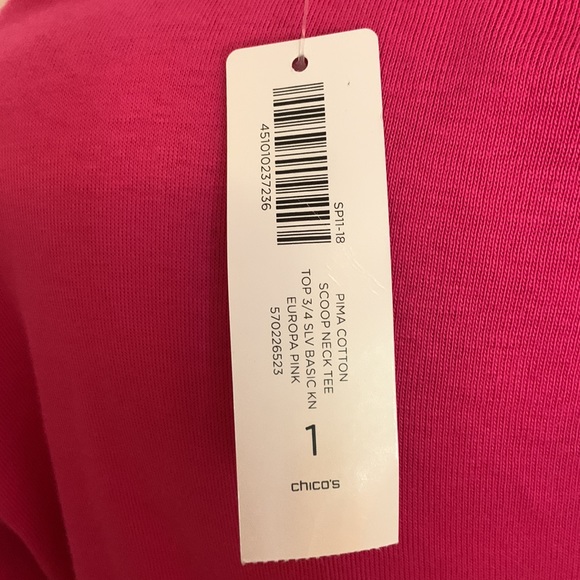 NWT Chico's scoop neck Tee size 1 3/4 sleeve - Picture 4 of 4